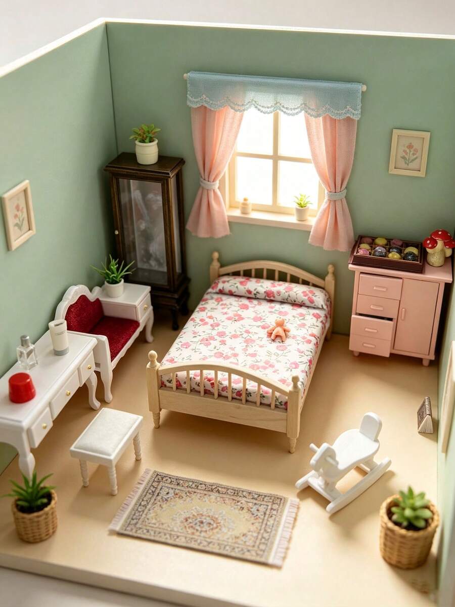1 Set 16cm 1:12 Dollhouse Miniature Luxury Fun Dollhouse Furniture, Complete Set Of Home Decor, Bedroom And Living Room Scene Miniature Items, Suitable For Soft Decor Matching; Adult Women Collection Atmosphere Good Item, Desktop Micro Landscape, All-Season Indoor Scene - Multicolor - View 1
