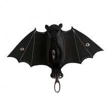 1pc Creative Gothic Bat Zipper Pouch, Bat Wallet Keychain, Mini Wallet Pendant, Halloween Bat Keychain Accessory - Black - View 7