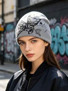 1pc Or 2pcs Gothic Style Men's Embroidered Scarf & Knit Hat, Fashion Street Ski Hat, Warm And Versatile, Suitable For Cold Weather, Loose Fit - Multicolor - View 7