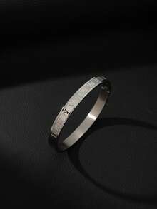 3 Piecesmen's Roman Numeral Stainless Steel Jewelry Set, Including A Roman Numeral Engraved Necklace, Bracelet, And Ring; A Minimalist Unisex Fashion - Silver - View 4