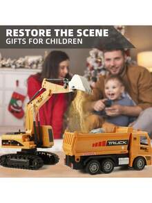 2-In-1 RC Toy Set: Excavator And Dump Truck - Multicolor - View 8