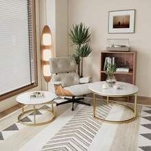 Nested Coffee Table Set, Round Coffee Table, Modern Side Table/Bedside Table, Suitable For Bedroom And Living Room. Gold - Gold - View 6