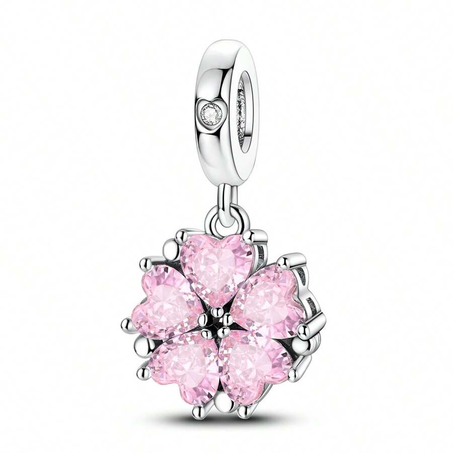1pc Silver-Plated 5-Petal Pink Cherry Blossom Openable Pendant, Suitable For Bracelets, Necklaces, DIY Jewelry Making, Beads, Girls Gift - Silver - View 1