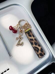 26 Letters To Choose From, Keychain Pendant, Creative Cherry Pendant, Leopard Print Pattern Key Strap, Car Keychain Pendant, Bag Decoration Pendant, Personalized Fashionable Key Matching. Key Accessories, Car Remote Control Decoration Pendant, Holiday Gift. - Letter - View 59
