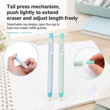 4PCS Eraser Pen Set With 10 Refill Eraser Cores, Press-Type Retractable Pencil Erasers, Refillable Correction Eraser Pens For Students, Artists, School, Office, Drawing, Sketching And Note Taking - Multicolor - View 10