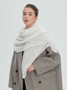 New Spring Autumn Winter Women's White Hollow Knit Shawl Thin Solid Color Square Scarf - Multicolor - View 3