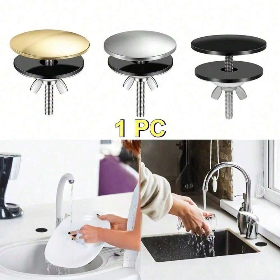 1pc Sink Tap Hole Cap,Stainless Steel Flat Tub Drain Stopper, Easy Install Leak-Proof Plug, For Bathtub And Kitchen Basin, Decorative Odor-Proof Cover, Multi-Purpose Hole Plug - A - View 1