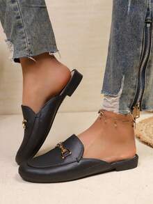 2026 Summer New Sandals With Metal Buckle Closed Toe Slip-On Casual Fashion Mule Flat Shoes - 999L Black - View 3