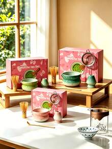 Petal Raku Matcha Tea Set, Multiple Colors Available, Complete Matcha Whisk And Bowl Set, Japanese Tea Ceremony Practice And Matcha Workshop Tools, Suitable For Garden Camping, Balcony Tea Time, Coffee Shop And Dessert Shop Use, Wedding Favors, Birthday Gifts, Random Color And Style - Color: Random - View 8