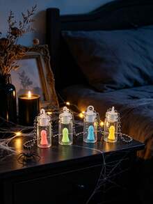 8pcs/Set Halloween Glass Bottle Ghost Keychain, Glowing Little Ghost Pendant, Cute Halloween Bag Charm Key Ring, Spooky Party Decoration Accessory - A - View 10
