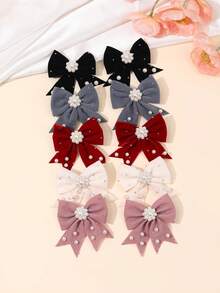 10pcs Minimalist Multi-Color Fishtail Bow Hair Clips, Pearl & Rhinestone Decorated Hair Clips, Teacher's Day Gift, Girls Daily School Wear Hair Accessories - Multicolor - View 12