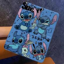 Disney Stitch 平板保護殼，多折疊支架，翻蓋設計，藍牙觸控筆插槽，正反面印有 Stitch 卡通角色，防震防摔，多種折疊方式提供不同觀看角度，藝術設計，適用於 iPad/Air/Pro 機型 - 藍色 - 查看 6