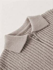 Sweater Rajut Anak Laki-laki Kerah Polo Setengah Ritsleting dengan Tekstur Rib Tebal, Kardigan Hangat untuk Fashion Musim Gugur - Aprikot - View 3