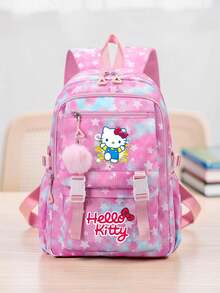 SANRIO 1件 Hello Kitty Kuromi Cinnamoroll 女款功能性後背包，星星印花大容量多口袋包，適合上學、旅行與日常使用 - 彩色 - 查看 10