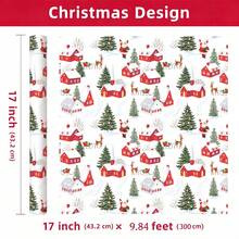 1 Roll Of Christmas Gift Wrapping Paper Featuring Santa Claus, House, And Christmas Tree Patterns;Perfect For Christmas Gift Wrapping,Holiday Party Decor,Home Festive Decoration,DIY Craft,Festive Favour Wrapping Dimensions: 43 Cm X 300 Cm. - A - View 8