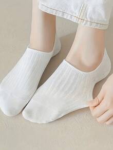 6/1 Pair Solid Color Women's Striped Short Socks, Simple Comfortable Breathable White Socks, Suitable For Sports And Casual Wear, Unisex - Multicolor - View 9