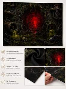 1pc-Horror Sewer Halloween Backdrop Banner, Creepy Tentacle Rat Skeleton Slime Red Abyss Tunnel Print Wall Tapestry, HD Crisp Decor For Dark Gore Party Cosplay Horror Movie Night Spooky Photo Booth Wall Background - G - View 10