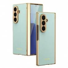 VIETAO 電鍍材質人造皮革全包覆手機殼，適用於 Galaxy Z Fold 7 6 5 4 8 Ultra Fold7 Fold6 Fold5 Fold4，附強化玻璃螢幕保護貼 - 青色 - 查看 10
