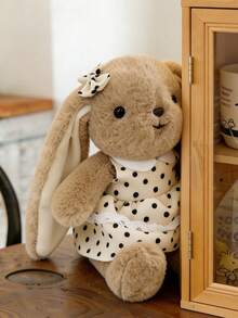 1pc 25cm/9.84in Cute Long-Eared Rabbit Plush Doll, Multi-Outfit Series - Pajama Style And Plaid Skirt Style, Fluffy Gift For Girls - Multicolor - View 9