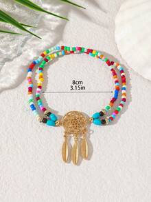 1pc Vintage Fashion Creative Bohemian Ocean Style Seed Bead Dreamcatcher Leaf Tassel Pendant Anklet For Women, Suitable For Daily Casual, Outings, Banquets, Music Festivals, Parties, Beach Vacations - Multicolor - View 4