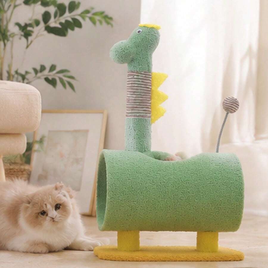 Dopamine Home Decor Pet Style Macaron Color All-In-One Cat Tree, Includes Comfortable Cat Bed And Hanging Tea Ball, Double Layer Minimalist All-In-One Cat Tree - Mint Green - View 1