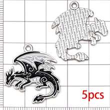 5/10pcs Silver Tone Enamel Dragon Charms Gothic Flying Dragon Pendants Rose Flame Design For DIY Earring Necklace Jewelry Making Supplies - Black - View 9