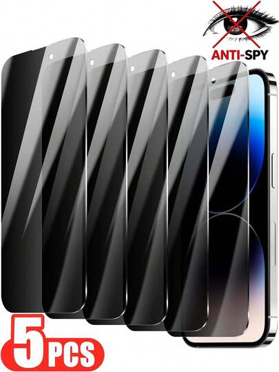 5Pcs Privacy Screen Protector ForPhone 17 Pro Max 16 Pro Max/16/16 Pro/16 Plus/15 Pro Max/15/15 Pro/15 Plus/14 Pro Max/14/14 Pro/14 Plus/13 Pro Max/13/13 Pro/12 Pro Max/12/12 Pro/11/11 Pro Max/XS/XSMAX/7/8PLUS 16e 17e, Anti Spy Privacy Screen For IPhone 17e 16e 17Air 13Mini 12Mini, Sensor Protection,9H Full Coverage Screen Tempered Glass Anti-Spy No Bubbles Case Friendly