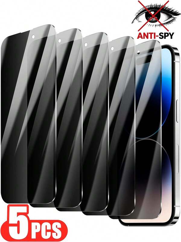 5片裝手機隱私螢幕保護貼，適用於Phone 17 Pro Max 16 Pro Max/16/16 Pro/16 Plus/15 Pro Max/15/15 Pro/15 Plus/14 Pro Max/14/14 Pro/14 Plus/13 Pro Max/13/13 Pro/12 Pro Max/12/12 Pro/11/11 Pro Max/XS/XSMAX/7/8PLUS 16e 17e，防偷窺隱私螢幕保護貼適用於 17e 16e 17Air 13Mini 12Mini，感應器保護，9H全螢幕覆蓋鋼化玻璃，防偷窺無氣泡，相容手機殼