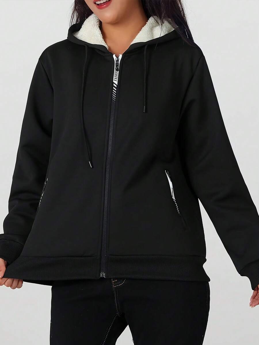 1pc Women's Soft Comfortable Warm Thermal Lined Running Fitness Sports Jacket, Autumn/Winter - Black - View 1