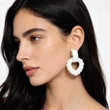 New Arrival Cream-Colored Resin Earring Set, Multi-Style Heart & Teardrop C-Shaped Earrings Combination - Multicolor - View 7