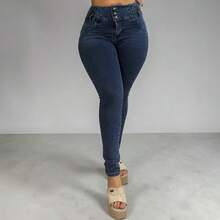 Women's Ultra Push Up Adjustable Denim Jeans - 藍色 - 查看 2