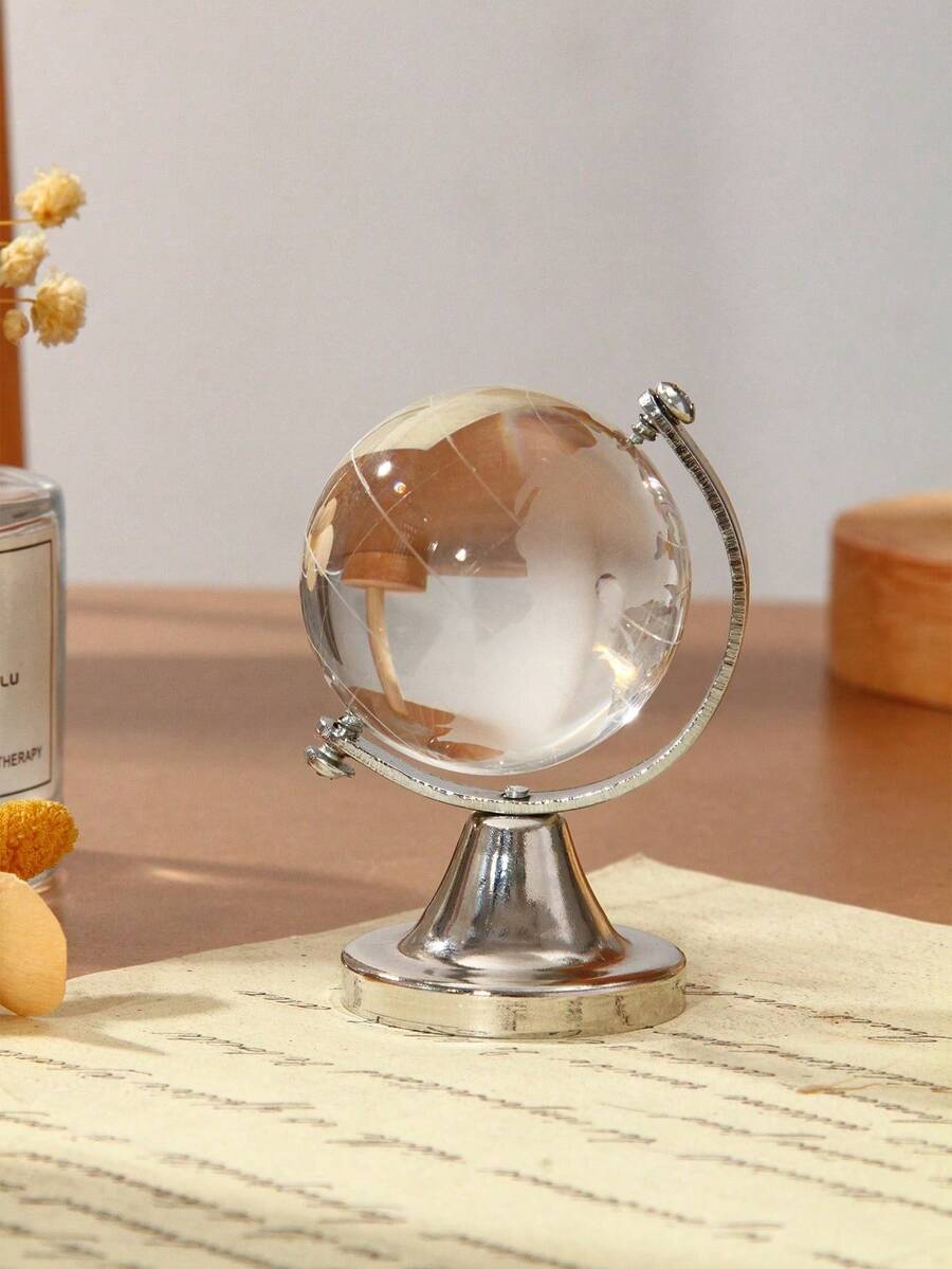 1pc Mini Crystal Globe With Metal Stand, 360° Rotating Glass Globe, Desktop Decor For Home And Office, Creative Birthday Graduation Gift For Students Friends Housewarming - Crystal Ball - View 1