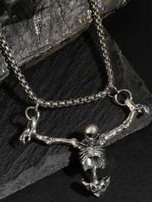 1 Collier pendentif gothique crâne sombre, chaîne de clavicule personnalisée punk hip-hop, accessoire d'Halloween - Argent - Voir 4