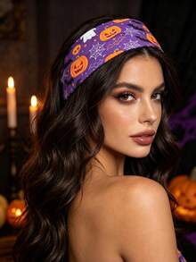 4 Stücke/1 Stück Stücke/ Halloween breite Haarreifen Set Kürbis Schädel Geist Fledermaus Muster elastische rutschfeste Haarbänder Feiertagsparty Dekoration Haarwickel tägliches Haaraccessoire - Verschiedenfarbig - Übersicht 2
