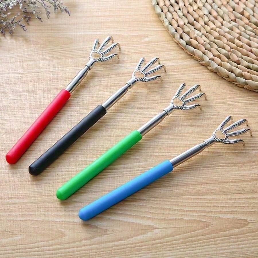 Portable Extendable Telescopic Back Scratcher, Stainless Steel Back Scratcher With Comfort Rubber Handle, Practical Gift For Birthday Christmas Thanksgiving - A - View 1