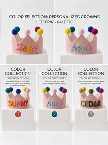 Customized Knitted Name Baby Crown Beanie, Colorful Pom Pom Decoration, 1st Birthday Photo Prop - Multicolor - View 10