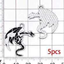 5/10pcs Silver Tone Enamel Dragon Charms Gothic Flying Dragon Pendants Rose Flame Design For DIY Earring Necklace Jewelry Making Supplies - Black - View 13