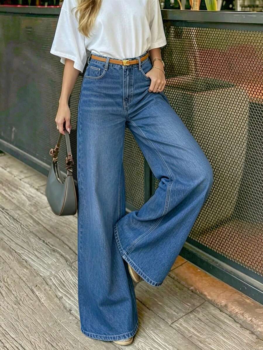 Women's Casual Loose Wide Leg Denim Jeans Fall