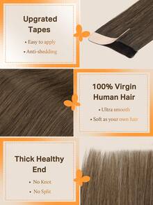 DOORES 10 piezas de extensiones de cabello recto con cinta, 100% cabello humano Remy sedoso sin costuras, marrón ceniza claro, 25g 14-24 pulgadas extensiones de cabello con cinta PU de tono de piel invisible - S5 - Ver 4