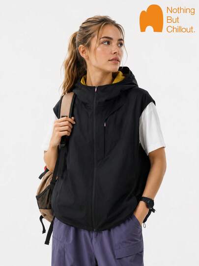 NBCT Hooded Vest Spring Autumn Outerwear Drawstring Loose Fit Women's Commute Camping Layering Versatile Outdoor Casual Vest Jacket