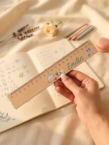 Personalized Custom Wooden Ruler, Engravable Name, Multi-Functional Reading Aid And Measuring Tool, Decorated With Cute Animal/Truck/Ocean/Rainbow Patterns, Suitable For Desk, Bag, Home, Back To School Gift, Learning Supplies, Teacher Reward, Birthday Gift - Multicolor - View 18