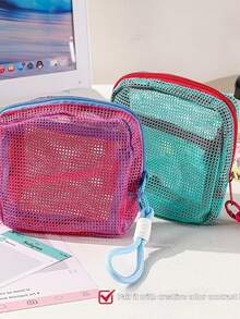 2pcs Multi-Colored Mesh Travel Storage Bags With Random Colors, Transparent Mesh, Large Capacity For Storing Toiletries, Very Suitable For Swimming An - Multicolor - View 4
