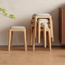 Stackable Solid Wood Square Stool, Soft And Comfortable Padded Seat Cushion Stool, Dining Room Backup Stool, Living Room Sofa Side Stool – No Armrest, Backup Stool. - Light Grey - View 2