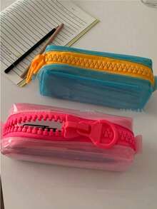 4 Colors Available, Jelly Texture, Dopamine Style Large Capacity Solid Color Minimalist Stationery Storage Bag, Thickened Wear-Resistant Soft Silicone Material, Upright Anti-Collapse Pencil Case, Suitable For Back To School Season - Multicolor - View 5