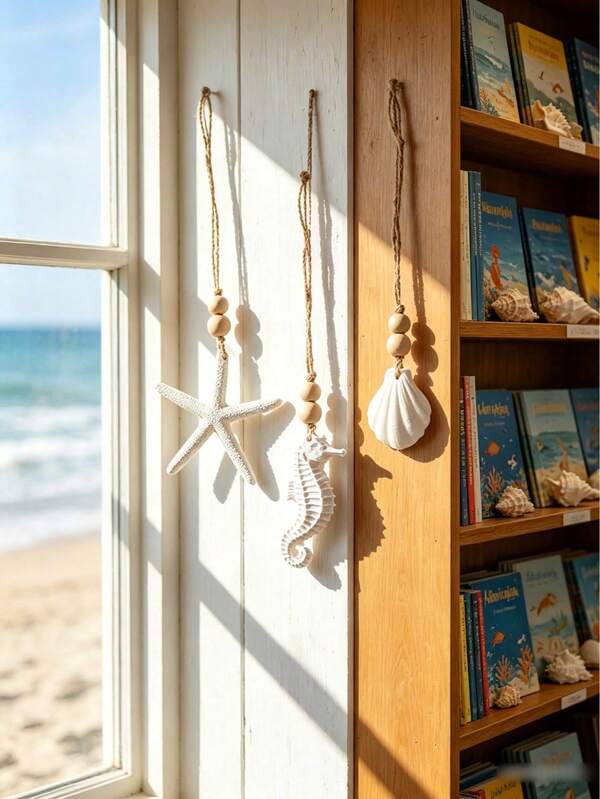 Ocean Theme Wall Hanging Decor, Seahorse Starfish Shell Ocean Style Ornament, Hemp Rope Bohemian Beach Wall Art, Minimalist Marine Creature Hanging Decor, Neutral Coastal Room Decoration, Simple Ocean Window Wall Hanging, Summer Ocean Theme Home Decor
