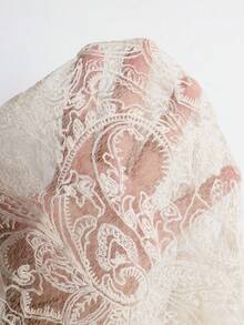 ALIAO 春夏刺繡開衩裙，優雅海灘度假情人節女款修身裙 - 杏色 - 查看 7