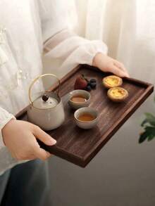 1pc Brown Wooden Rectangular Tray, Home Dessert Plate, Hotel Restaurant Coffee Plate, Tea Tray, Rectangular Decorative Tray, Suitable For Home Decor, Kitchen Dining Table, Candle Holder, Suitable For Fruit, Sushi, Steak, Bread, Snacks Wooden Display Tray - Brown - View 6