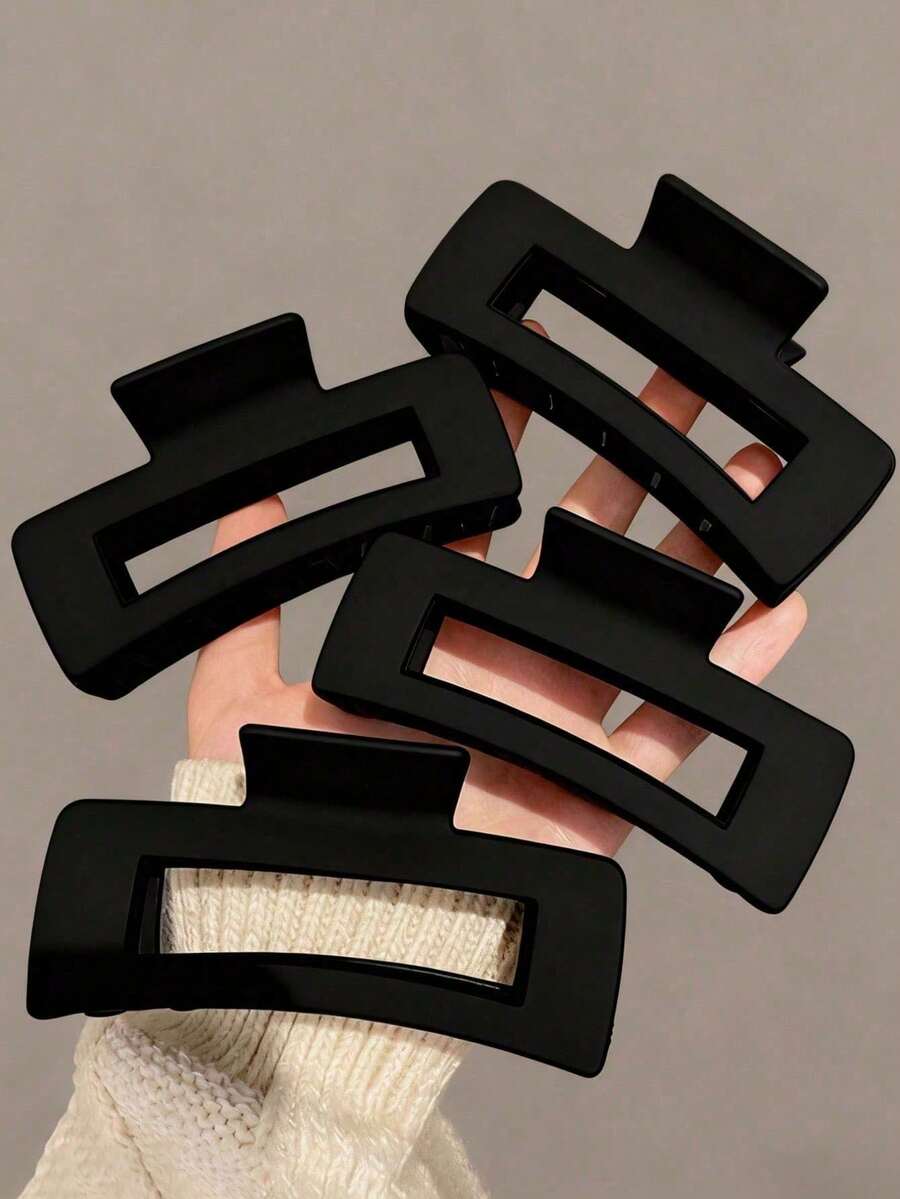 1/2/4Pcs Black Square Frosted Claw Clips, Premium Hair Claw Hair Accessories For Women's Back Of Head - Black - View 1