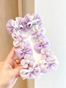 10 pièces/Set Pinces à cheveux mignonnes avec nœud & fleur, accessoires capillaires décoratifs doux pour filles, accessoires capillaires quotidiens adorables cadeau - Multicolore - Voir 11