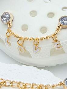 1 Pair LOVE Letter Shoe Chain Charms, Gold Tone Rhinestone Shoe DIY Decorations - Gold - View 2